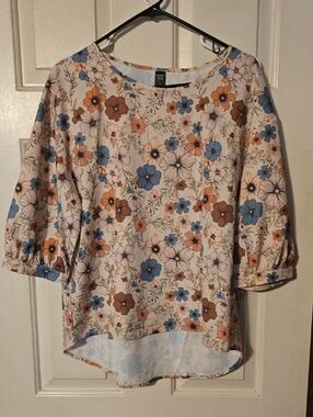 Cynthia Rowley Floral Blouse in Cream, Blue & Orange